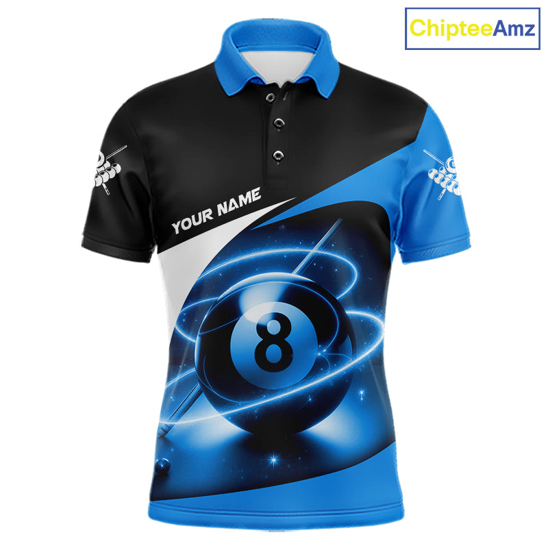 Blue 8 Ball Pool Billiard Shirt For Men Custom Glowing Billiard Team Jersey Polo & 1/4 Zip TDM6341