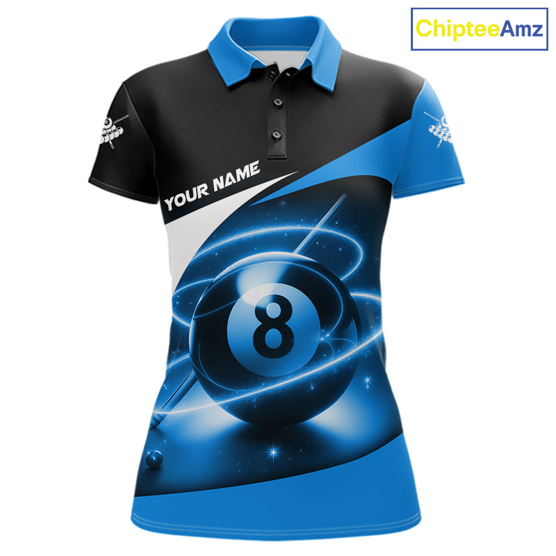 Blue 8 Ball Pool Billiard Shirt For Women Custom Glowing Billiard Team Jersey Polo & 1/4 Zip TDM6341