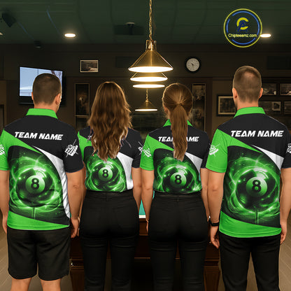 Green 8 Ball Pool Billiard Shirt For Men Custom Glowing Billiard Team Jersey Polo & 1/4 Zip TDM6342