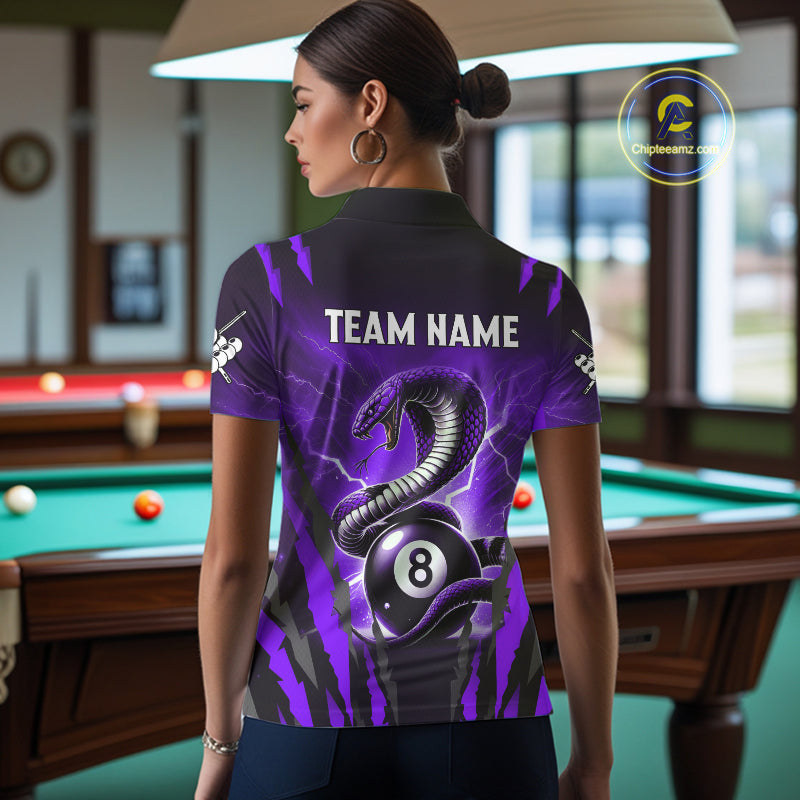 Personalized Thunder Lightning Cobra Snake Women Billiard Shirt, 8 Ball Billiard Team Jerseys |Purple TDM2749