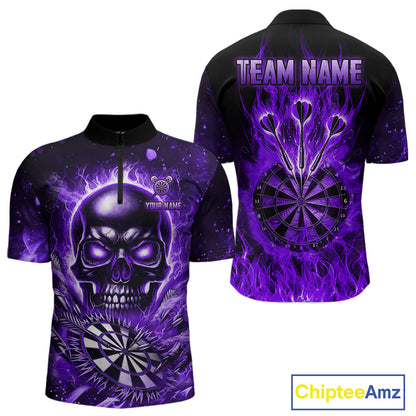 Purple Flame Skull Dartboard Shirt For Men Custom Darts League Team Jersey Polo & Quarter Zip TDM5009