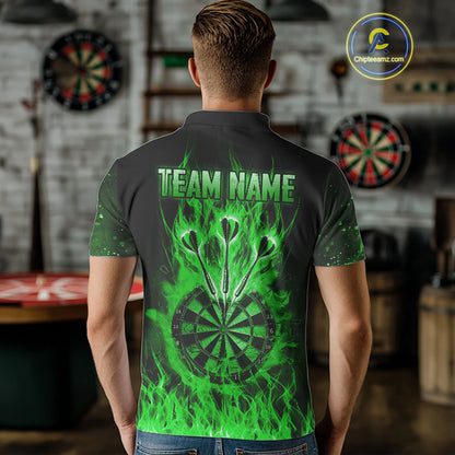 Green Flame Skull Dartboard Shirt For Men Custom Darts League Team Jersey Polo & Quarter Zip TDM5010