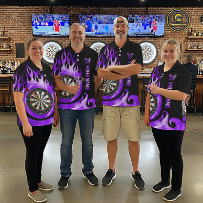 Black And Purple Custom Flame Light Darts Polo & 1/4 Zip For Men, Darts League Team Jersey TDM5480
