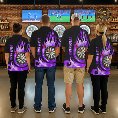 Black And Purple Custom Flame Light Darts Polo & 1/4 Zip For Men, Darts League Team Jersey TDM5480