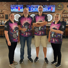 Load image into Gallery viewer, Pink Funny Cat Dartboard Neon Graffiti Darts Shirt For Men Custom Darts Jersey Team Polo &amp; 1/4 Zip TDM5744