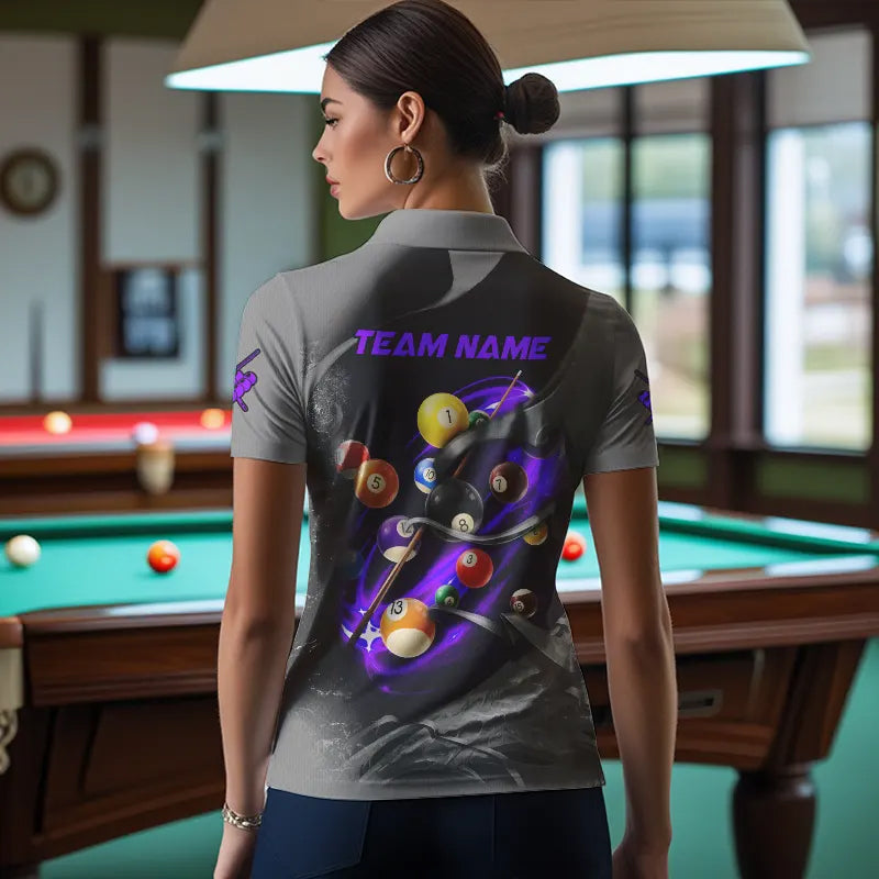 Personalized Panther Lightning 3D Billiard Balls Pool Shirts For Women, Billiard League Jersey|Purple TDM3737