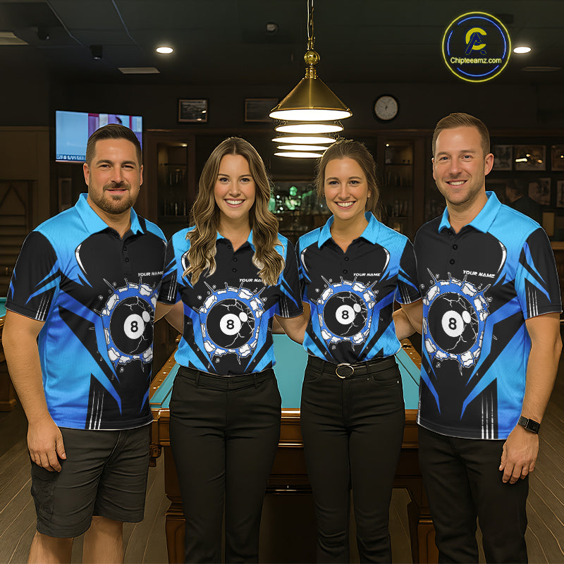 Funny Break 8 Ball Billiard Shirt For Women Custom Black And Blue Pool Team Jersey Polo, 1/4 Zip TDM6099