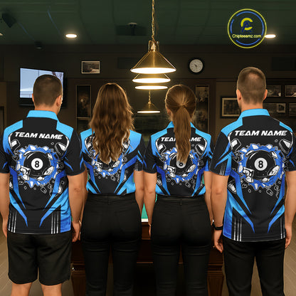 Funny Break 8 Ball Billiard Shirt For Women Custom Black And Blue Pool Team Jersey Polo, 1/4 Zip TDM6099