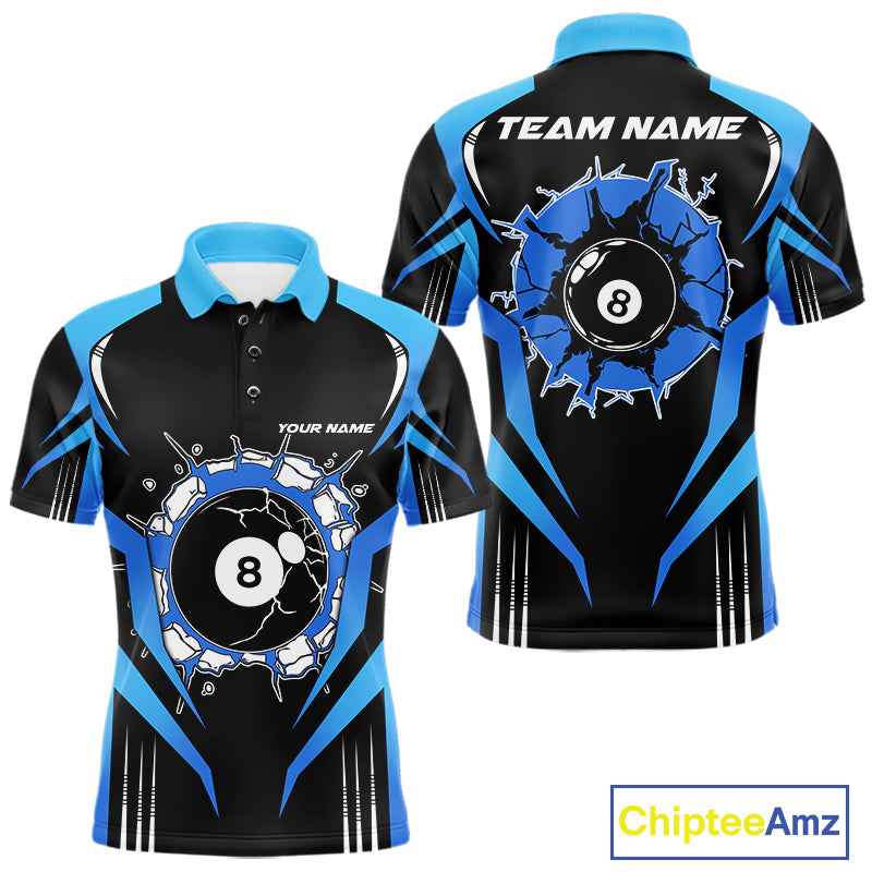 Black And Blue 8 Ball Break Billiard Shirt For Men Custom Pool Team Jersey Polo & Quarter Zip TDM6100