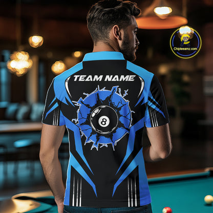 Black And Blue 8 Ball Break Billiard Shirt For Men Custom Pool Team Jersey Polo & Quarter Zip TDM6100
