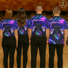 Load image into Gallery viewer, Neon Blue Purple Custom Panther Bowling Shirt For Men, Glowing Bowling Team Jersey Polo &amp; 1/4 Zip TDM6358