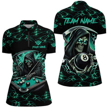Load image into Gallery viewer, Turquoise Funny Grim Reaper 8 Ball Pool Women Billiard Shirts Custom Lightning Billiard Jerseys TDM2040
