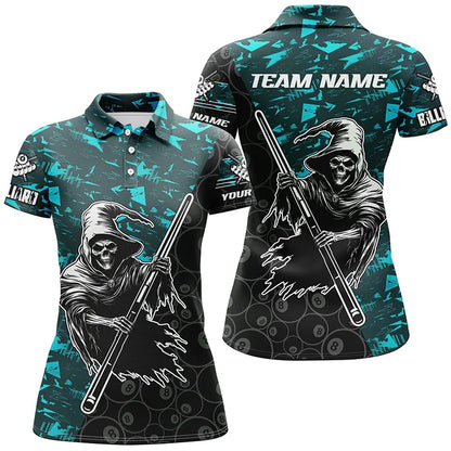 Personalized Cyan Abstract Grim Reaper Women Billiard Shirts, Halloween  Billiard Jerseys TDM2760