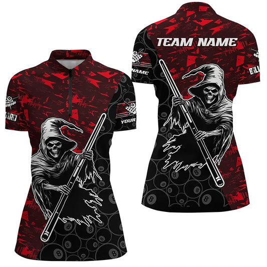 Personalized Red Abstract Grim Reaper Women Billiard Shirts, Halloween  Billiard Jerseys TDM2761