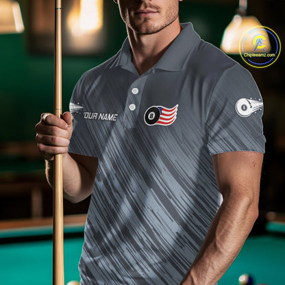 Personalized Billiard US Flag 8 Ball Pool Shirt For Men, Billiard Team Jersey Polo & 1/4 Zip TDM5217
