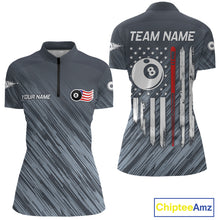 Load image into Gallery viewer, Personalized Billiard US Flag 8 Ball Pool Shirt For Women, Billiard Team Jersey Polo &amp; 1/4 Zip TDM5217