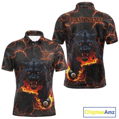 Orange 8 Ball Panther Fire Billiard Shirt For Men Custom Pool Team Shirt, Billiard League Jersey TDM5483