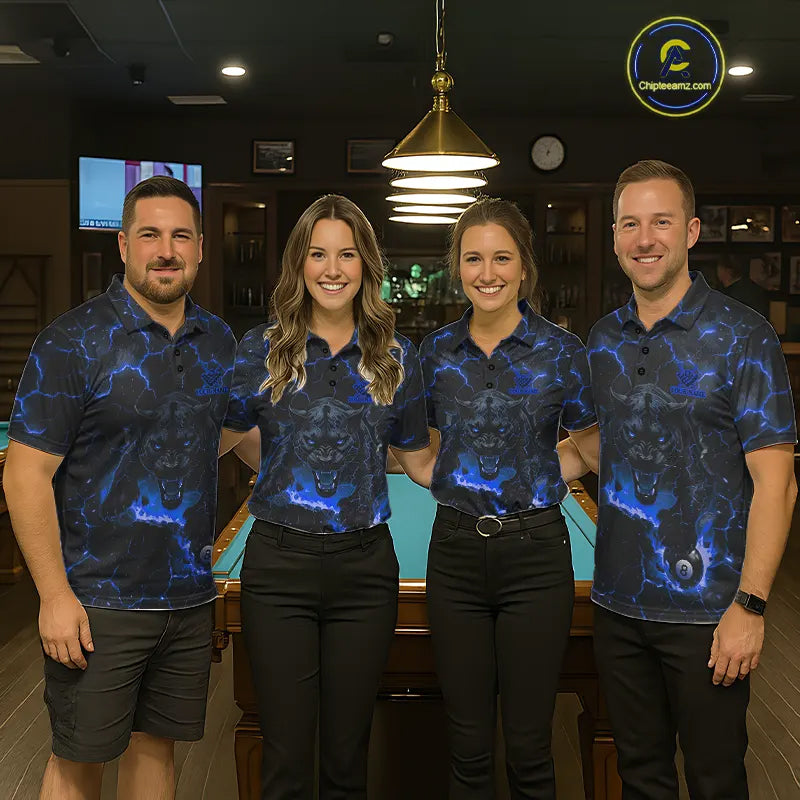 Blue 8 Ball Panther Fire Billiard Shirt For Women Custom Pool Team Shirt, Billiard League Jersey TDM5484