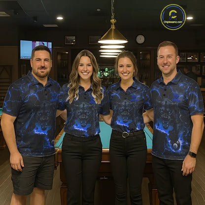 Blue 8 Ball Panther Fire Billiard Shirt For Women Custom Pool Team Shirt, Billiard League Jersey TDM5484