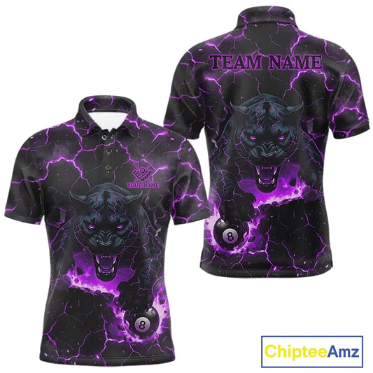Purple 8 Ball Panther Fire Billiard Shirt For Men Custom Pool Team Shirt, Billiard League Jersey TDM5485