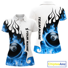 Load image into Gallery viewer, Personalized Blue 8 Ball Fire Flame Women's Billiard Shirt Custom Pool Team Jersey Polo &amp; 1/4 Zip TDM5230