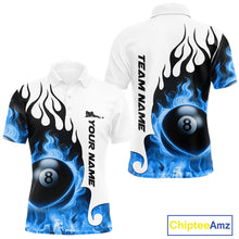 Load image into Gallery viewer, Personalized Blue 8 Ball Fire Flame Men's Billiard Shirt Custom Pool Team Jersey Polo &amp; 1/4 Zip TDM5230