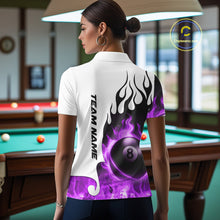Load image into Gallery viewer, Personalized Purple 8 Ball Fire Flame Women's Billiard Shirt Custom Pool Team Jersey Polo &amp; 1/4 Zip TDM5231