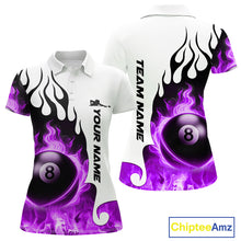 Load image into Gallery viewer, Personalized Purple 8 Ball Fire Flame Women's Billiard Shirt Custom Pool Team Jersey Polo &amp; 1/4 Zip TDM5231