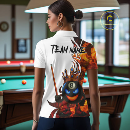 Personalized Orange Funny 8 Ball Crown Flame Billiard Shirt For Women Custom Pool Team Shirt TDM5237