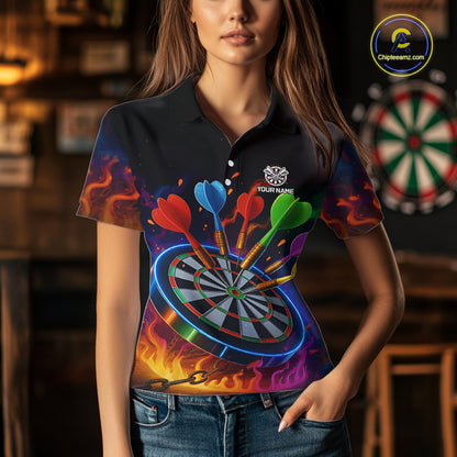 Colorful Neon Flame Darts Shirt For Women Custom Funny Darts Team Jersey Polo & Quarter Zip TDM5500