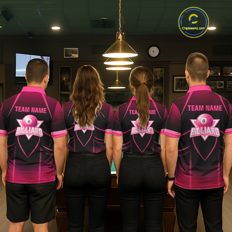 Personalized Black And Pink 8 Ball Pool Valentine Billiard Shirt For Men Custom Billiard Gifts TDM5747