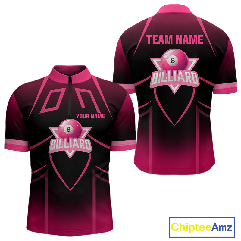 Personalized Black And Pink 8 Ball Pool Valentine Billiard Shirt For Men Custom Billiard Gifts TDM5747