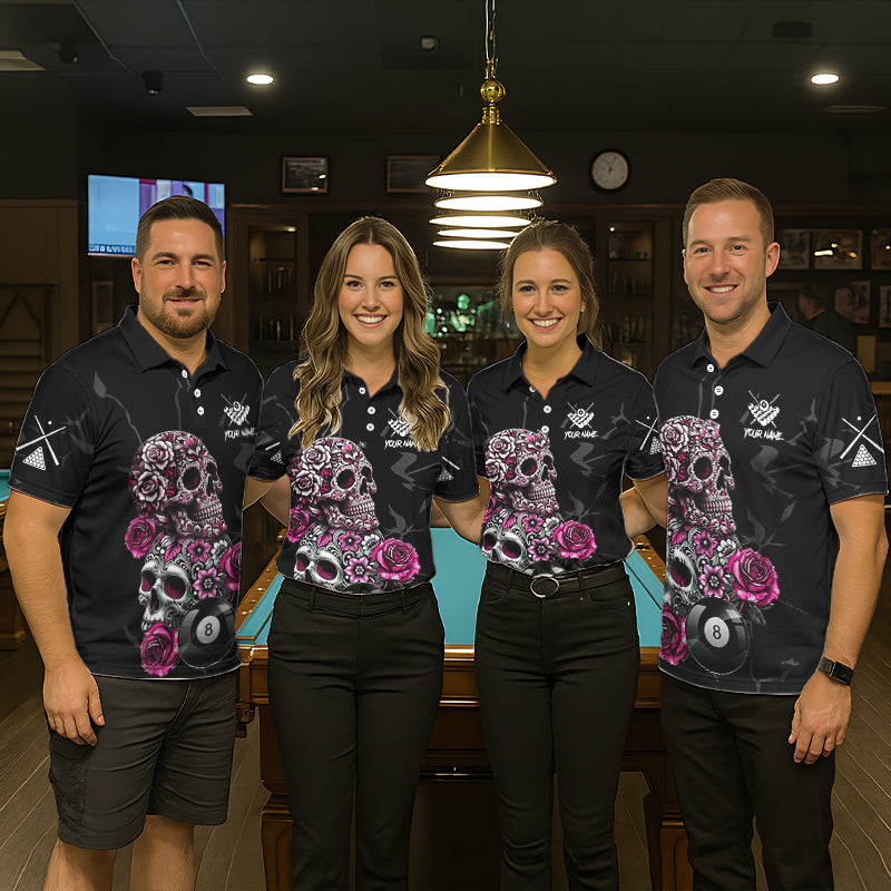 Personalized Pink 8 Ball Skull Roses Billiard Shirt For Men Custom Valentine Billiard Gifts TDM5750