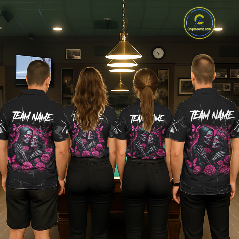 Personalized Pink 8 Ball Skull Roses Billiard Shirt For Men Custom Valentine Billiard Gifts TDM5750