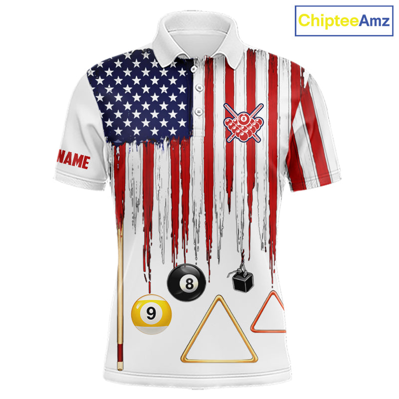 American Flag Billiard Shirt For Men Custom Patriotic Pool Team Jersey Polo & 1/4 Zip |White TDM5753