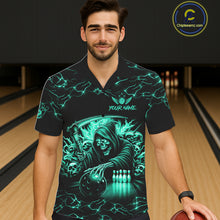 Load image into Gallery viewer, Turquoise Grim Reaper Lightning Hawaiian Bowling Shirt For Men Women, Bowling Team Jersey TDM5951