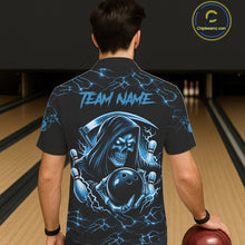 Load image into Gallery viewer, Blue Grim Reaper Lightning Hawaiian Bowling Shirt For Men Women, Skull Bowling Team Jersey TDM5953