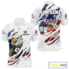 Load image into Gallery viewer, White Grunge US Flag Eagle Billiard Shirt For Men Custom 8 Ball Pool Team Jersey Polo &amp; 1/4 Zip TDM5956