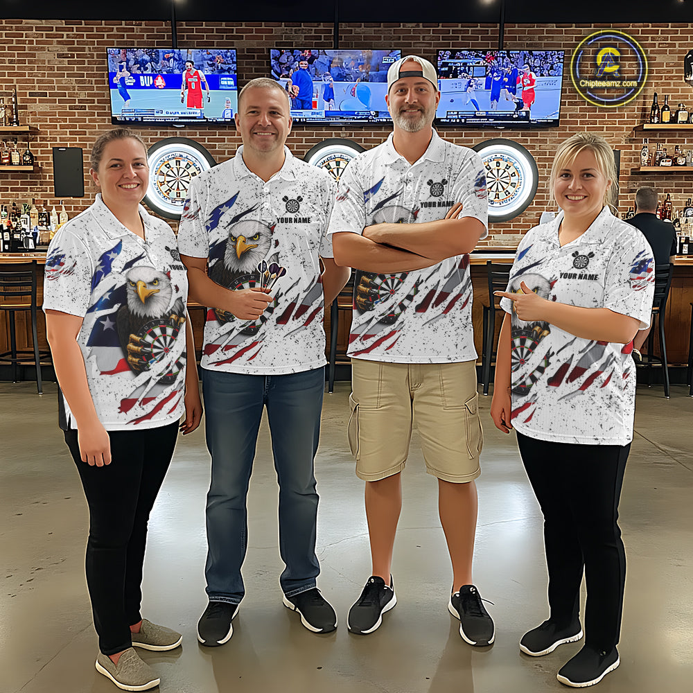 White Grunge American Flag Darts Shirt For Women Custom Patriotic Darts Team Jersey Polo & 1/4 Zip TDM5958