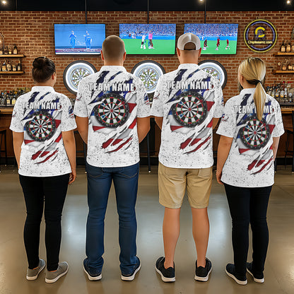 White Grunge American Flag Darts Shirt For Women Custom Patriotic Darts Team Jersey Polo & 1/4 Zip TDM5958