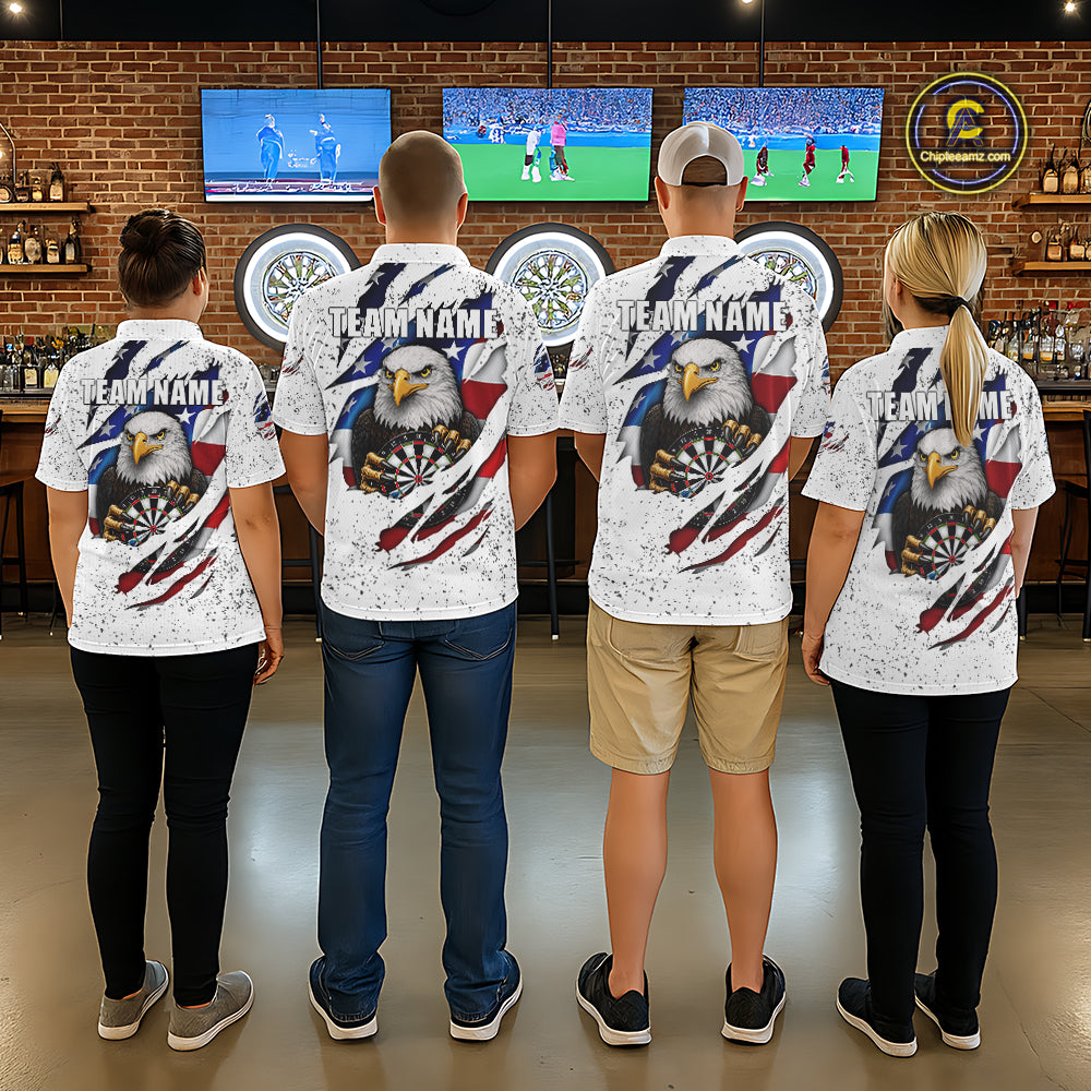 Custom Eagle Darts Jersey For Women, Grunge American Flag Patriotic Darts Team Shirt Polo & 1/4 Zip TDM5959