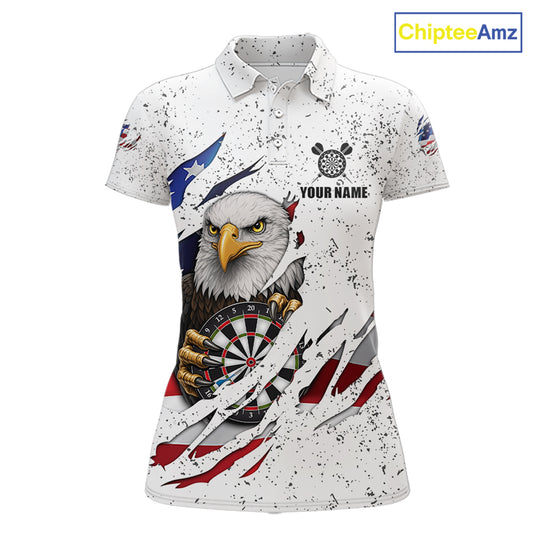Custom Eagle Darts Jersey For Women, Grunge American Flag Patriotic Darts Team Shirt Polo & 1/4 Zip TDM5959