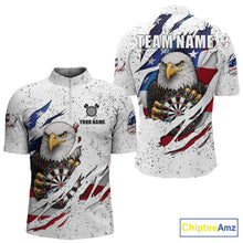 Load image into Gallery viewer, Custom Eagle Darts Jersey For Men, Grunge American Flag Patriotic Darts Team Shirt Polo &amp; 1/4 Zip TDM5959