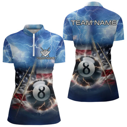 American Flag Thunder Lightning 8 Ball Pool Billiard Shirts For Women Customized Billiard Team Jersey TDM3756