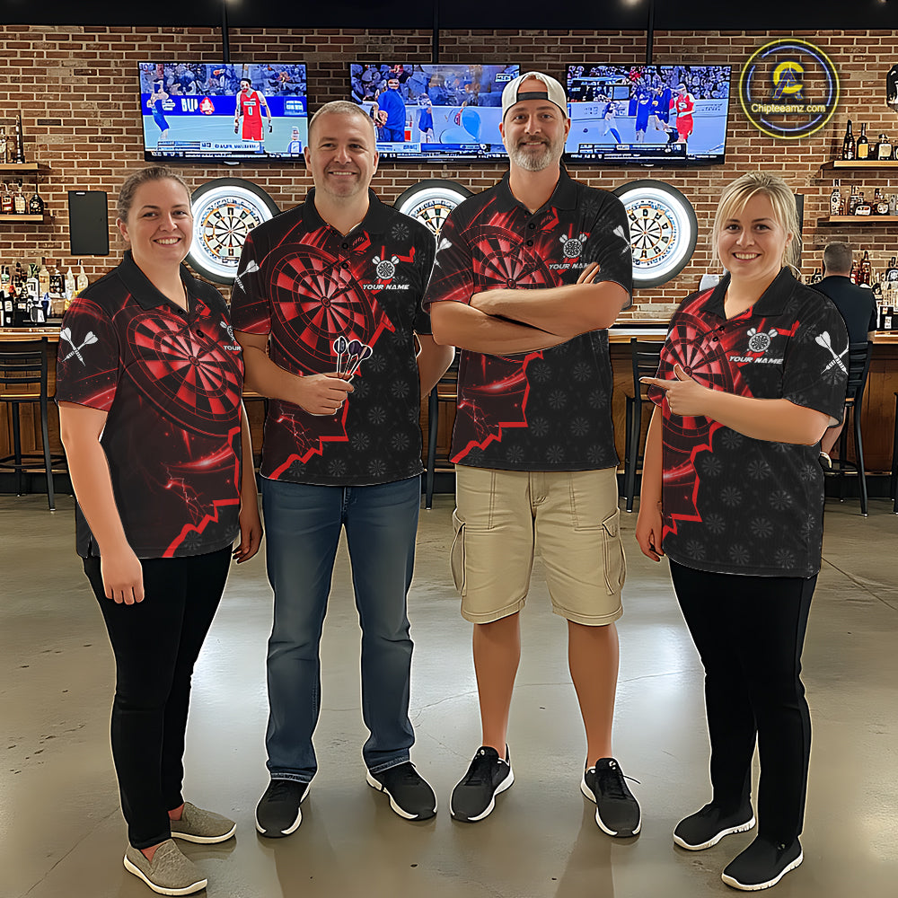 Red Dartboard Ligthning Darts Shirt For Women Custom Darts Jersey Team Polo & Quarter Zip TDM6112