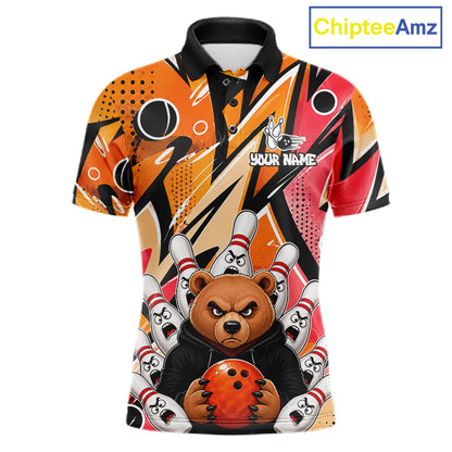 Personalized Funny Bear Graffiti Bowling Jersey For Men, Custom Bowling Team Shirts Polo & 1/4 Zip TDM6548