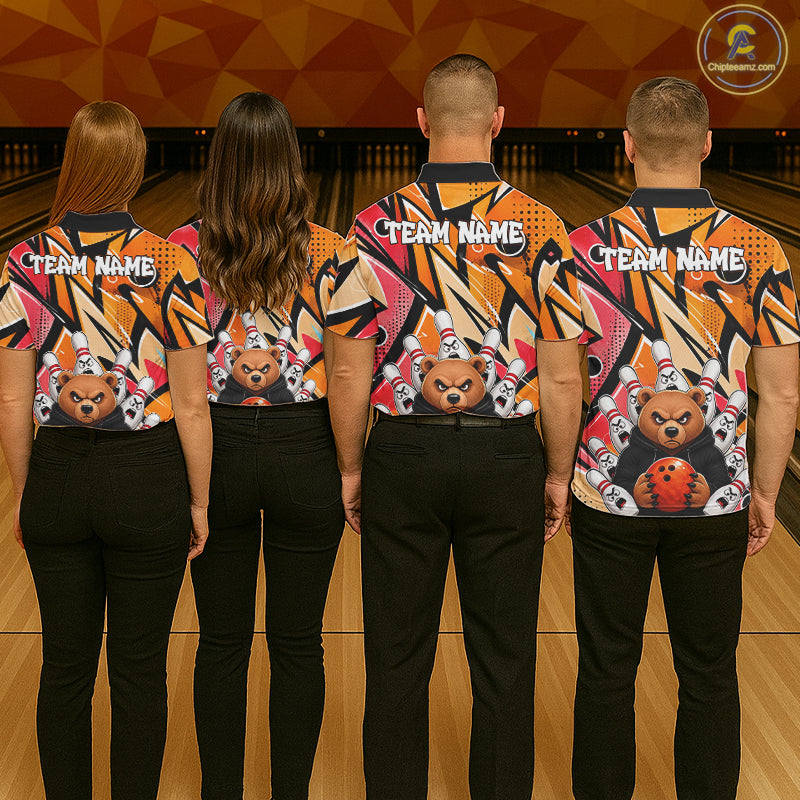 Personalized Funny Bear Graffiti Bowling Jersey For Men, Custom Bowling Team Shirts Polo & 1/4 Zip TDM6548