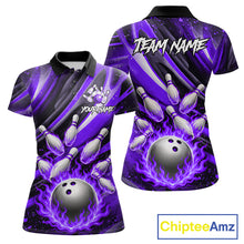 Load image into Gallery viewer, Custom Purple Flaming Silver Bowling Jersey For Women, Bowling League Team Shirts Polo &amp; Quarter Zip TDM6550