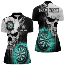 Load image into Gallery viewer, Personalized Grunge Skull Crack Wall Women Dart Shirts Custom Darts League Team Jerseys |Turquoise TDM2784