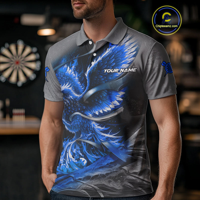 Personalized Phoenix Flame Darts Shirt For Men Custom Darts Team Jersey Polo & 1/4 Zip |Blue TDM5247